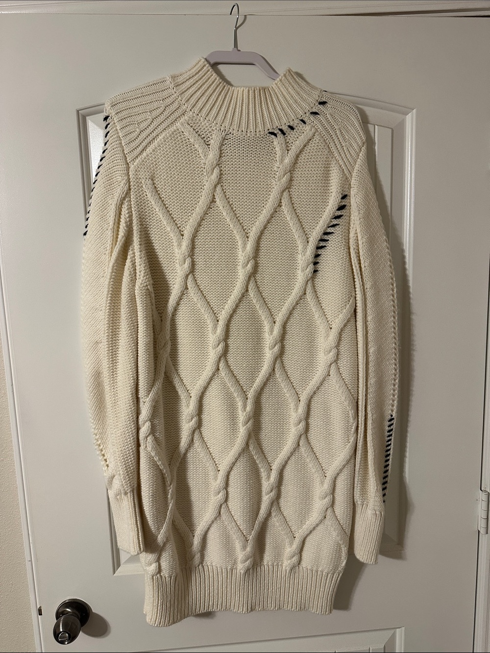 Cream Cable Knit Women's Sweater - Lightweight Turtleneck